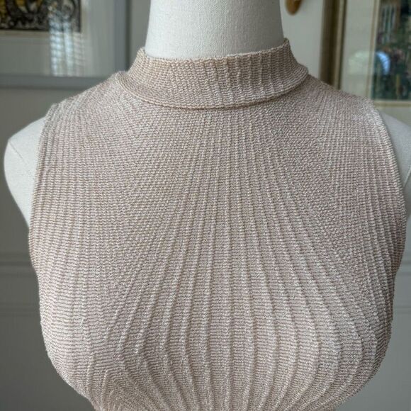 Vintage 90s Contempo Casuals Crop Mock Neck Champagne Beige Tank Top XS - Picture 2 of 7